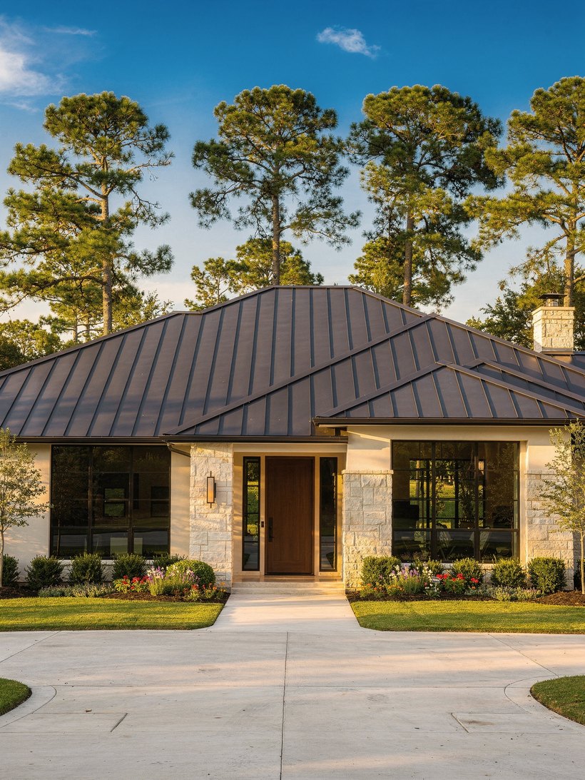 Standing seam metal roof installed on a The Woodlands, TX home